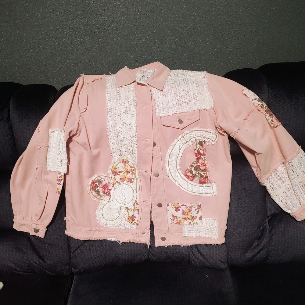 Altar'd State Pink Patchwork/Crochet Shacket (L) - image 3